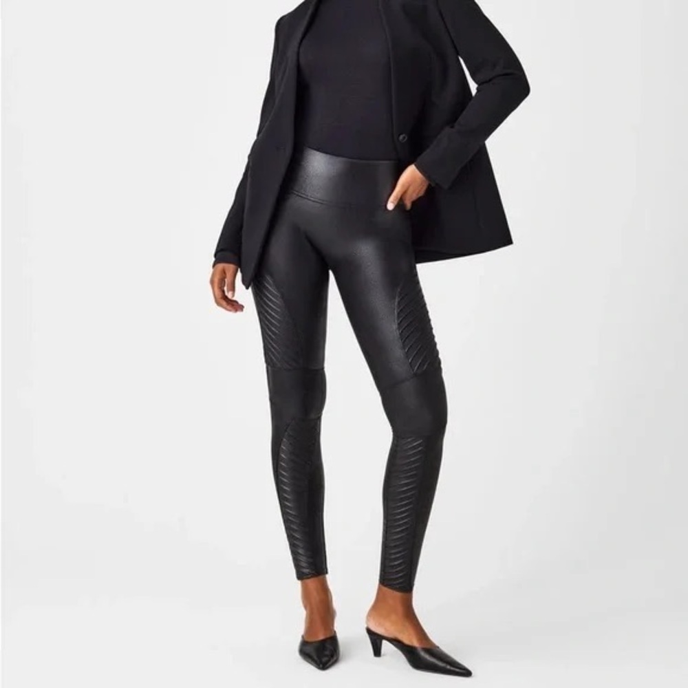 SPANX Faux Leather Black Moto‎ Pant High Waist Pant Leggings Medium